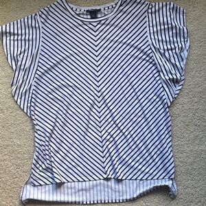 Robert Louis White and Black Striped Flutter Sleeve Tee Top
